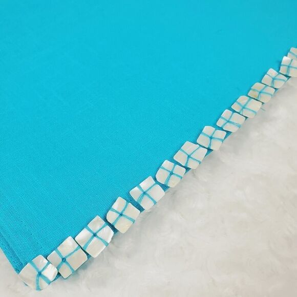 Seashell Embellished Table Runner Teal 14" x 70" - Picture 5 of 10